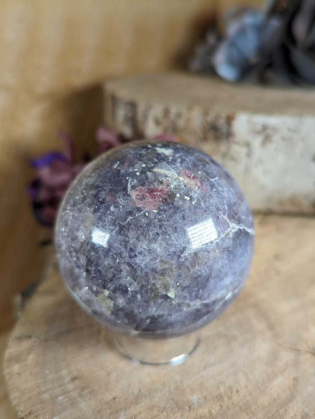 Lepidolite with Pink Tourmaline Sphere (Unicorn Stone)