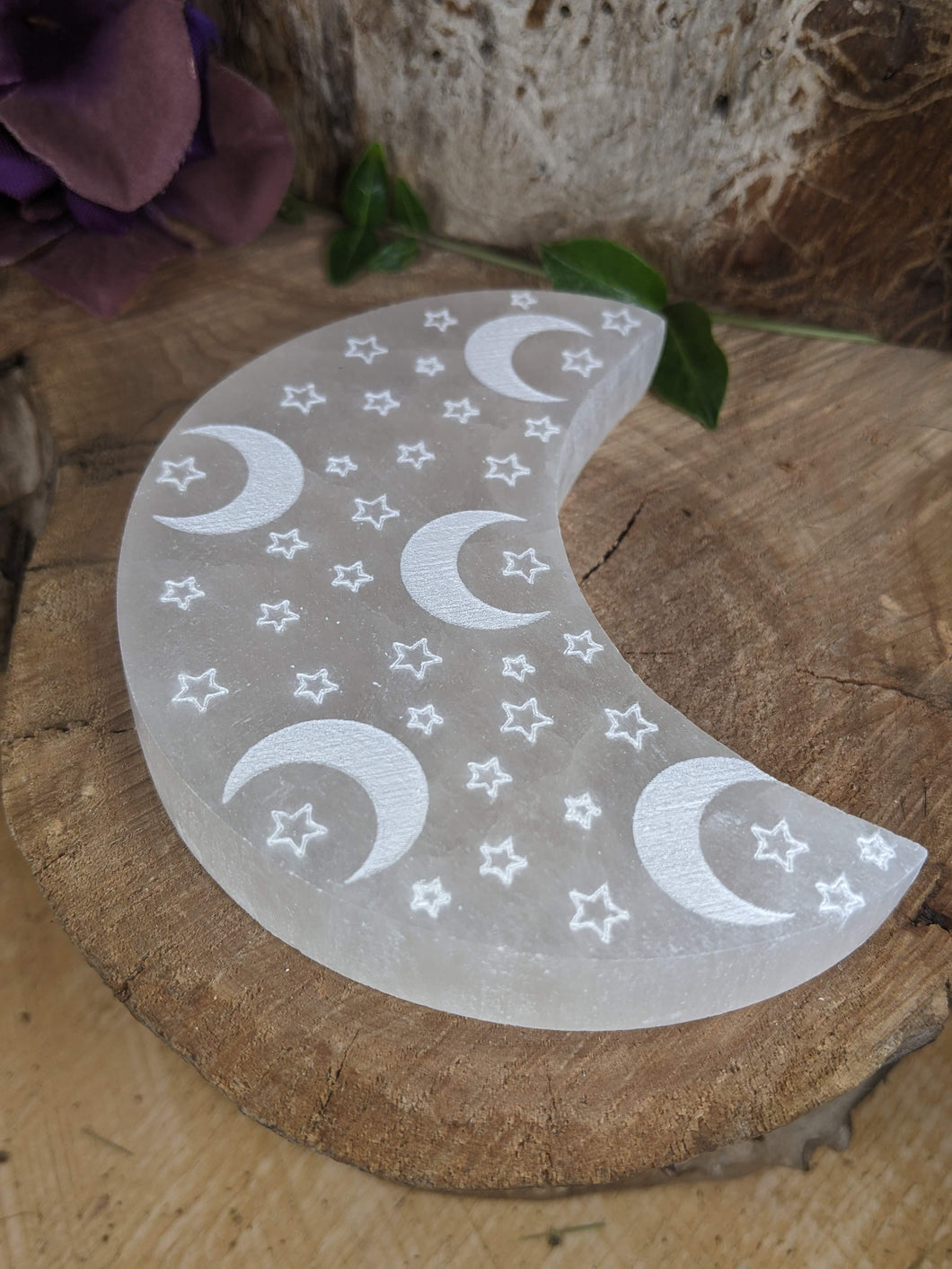 Selenite Moon - Etched